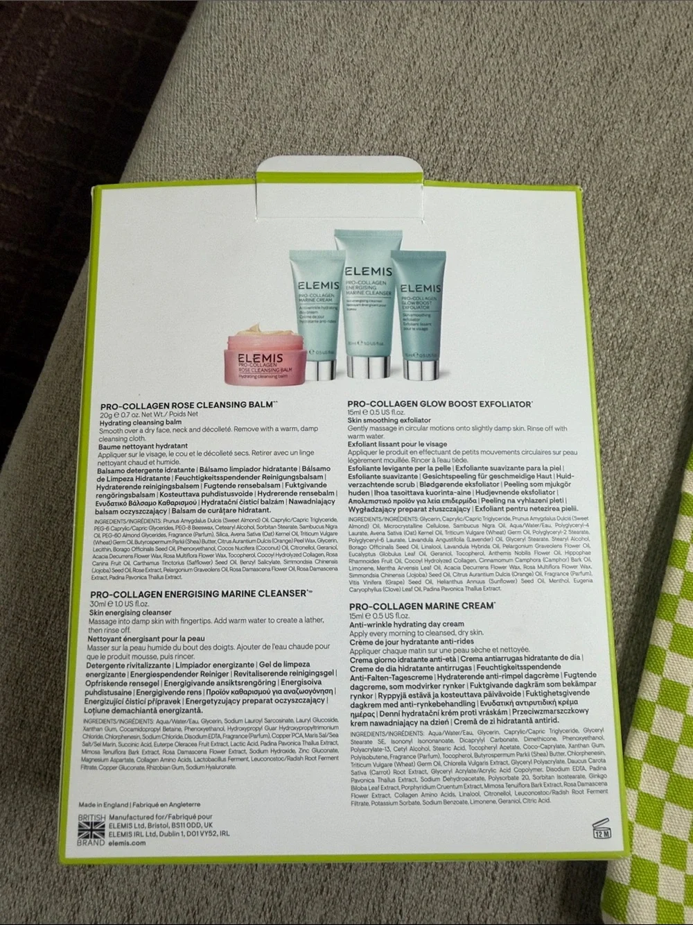 ELEMIS Glow Discovery Set with Lime Green and White Check Tote